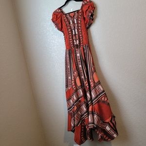 NWOT Orange Aztec Design Elastic Waist Maxi